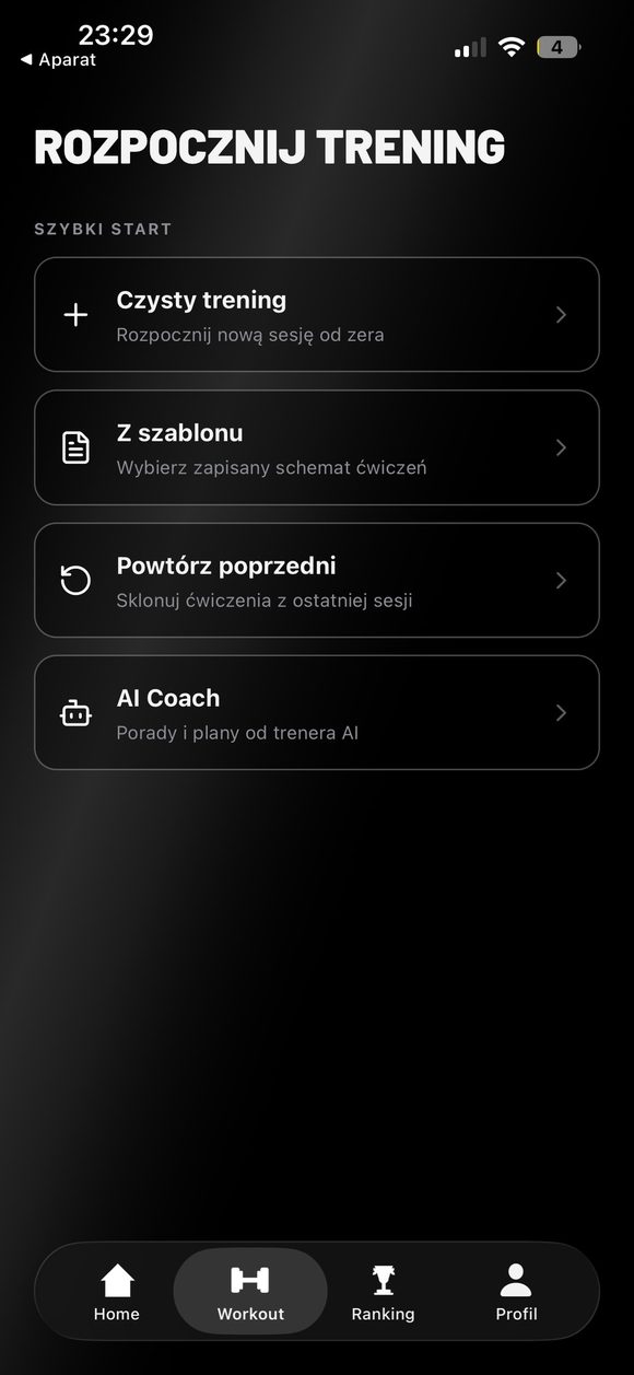 Ekran rozpoczęcia treningu w Eaggle